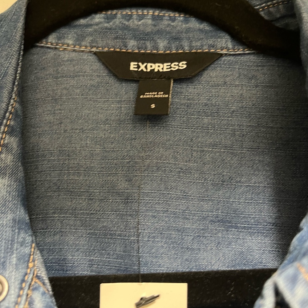 Express Blue Denim Ruffled Shirt - Picture 3 of 7